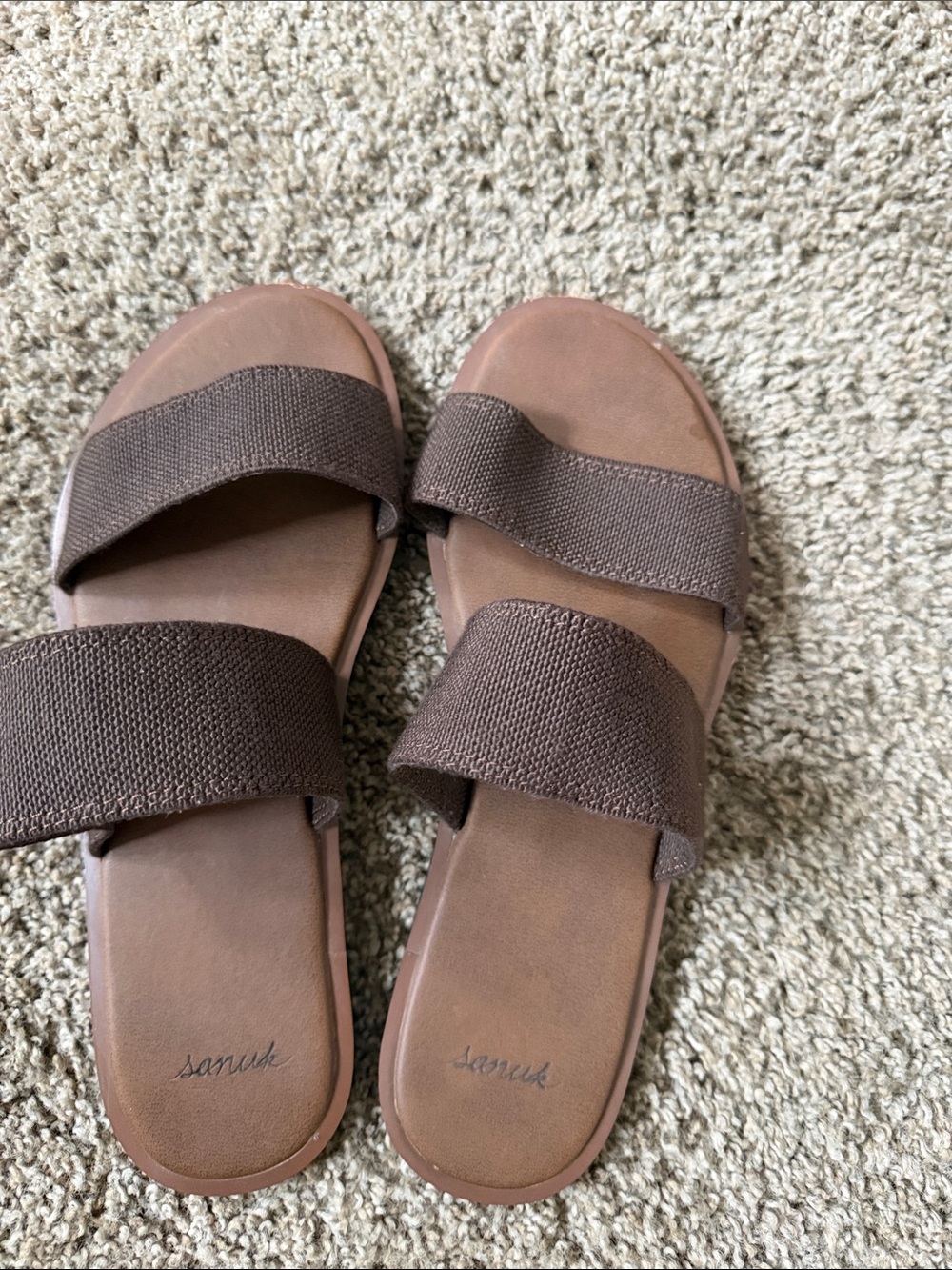 Sanuk Brown Double Strap Slide Sandals